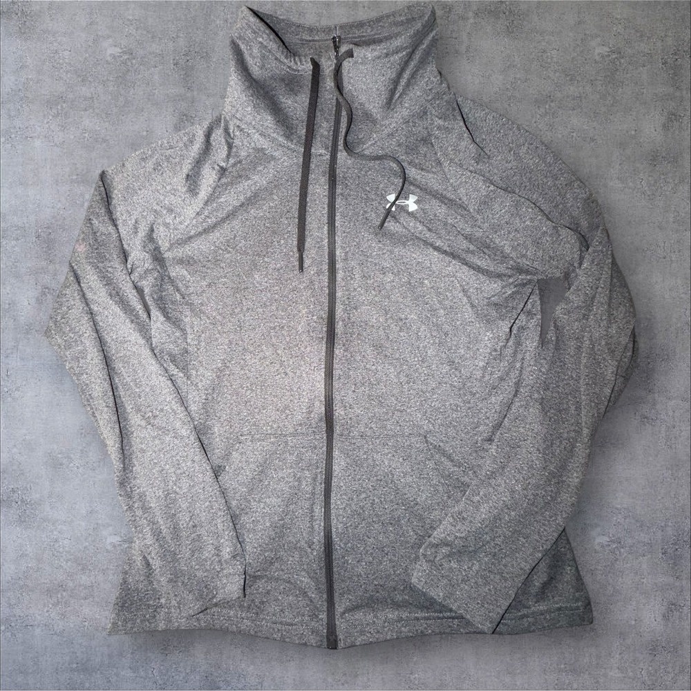 Under Armour Womens Gray HeatGear Full Zip Funnel Neck Hoodie Size Medium Loose